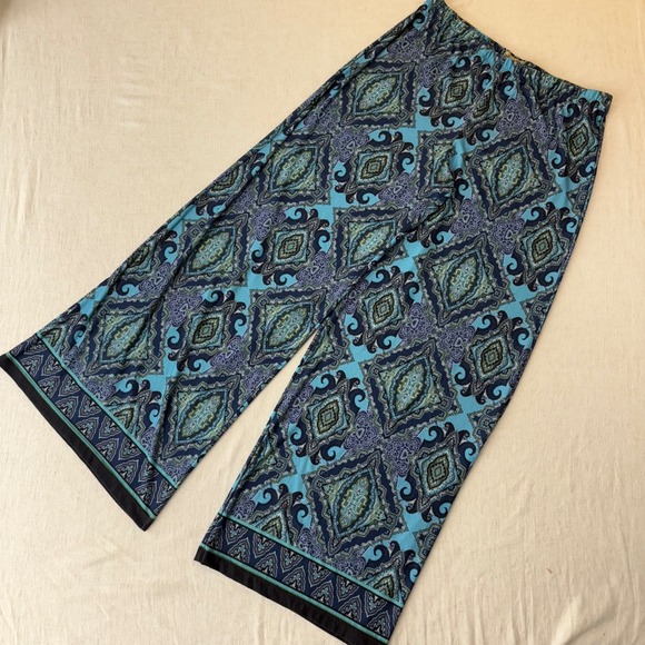 ONE WORLD Pants - One World Live and Let Live‎ Teal Paisley Wide Leg Palazzo Pants Small